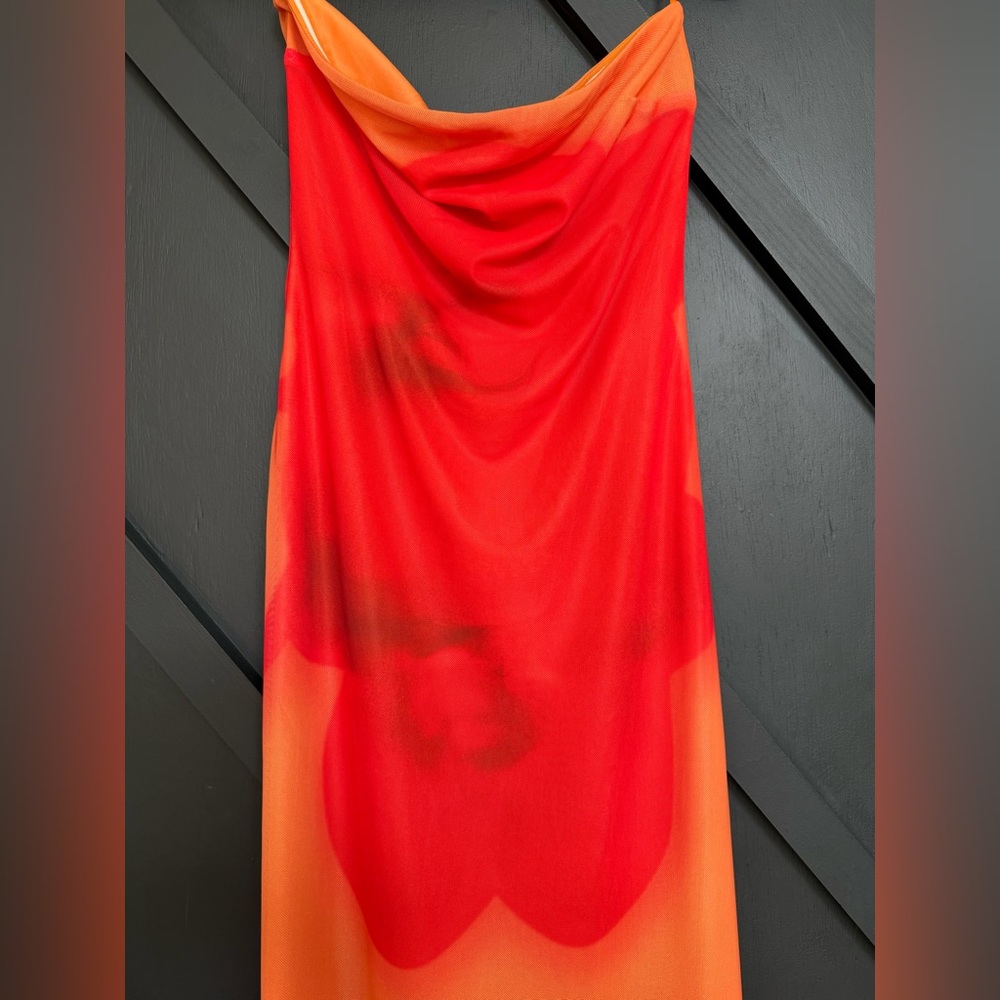 Vici Strapless Orange and Red Ombre Midi Dress - Picture 3 of 7